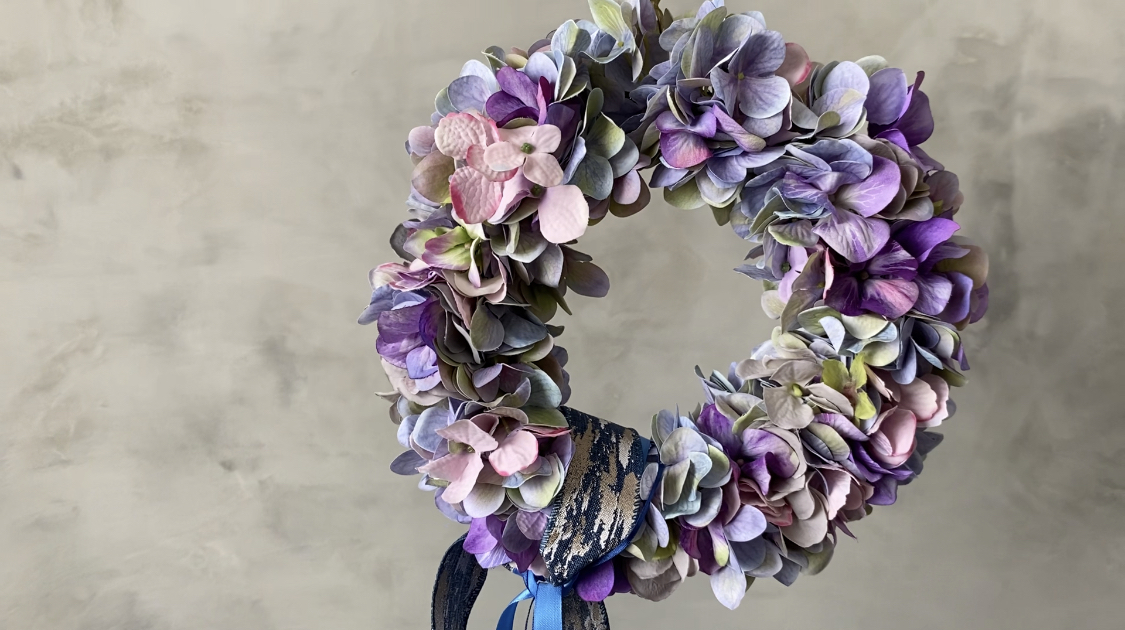 紫陽花リースの作り方-mokuha
